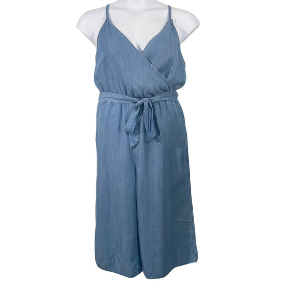 3-FOR-$30 A New Day Sz S Blue Chambray Denim Romper Jumpsuit Sleeveless V-Neck - Picture 1 of 9